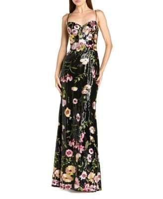 Mac Duggal Sleeveless Bustier Floral Applique Gown