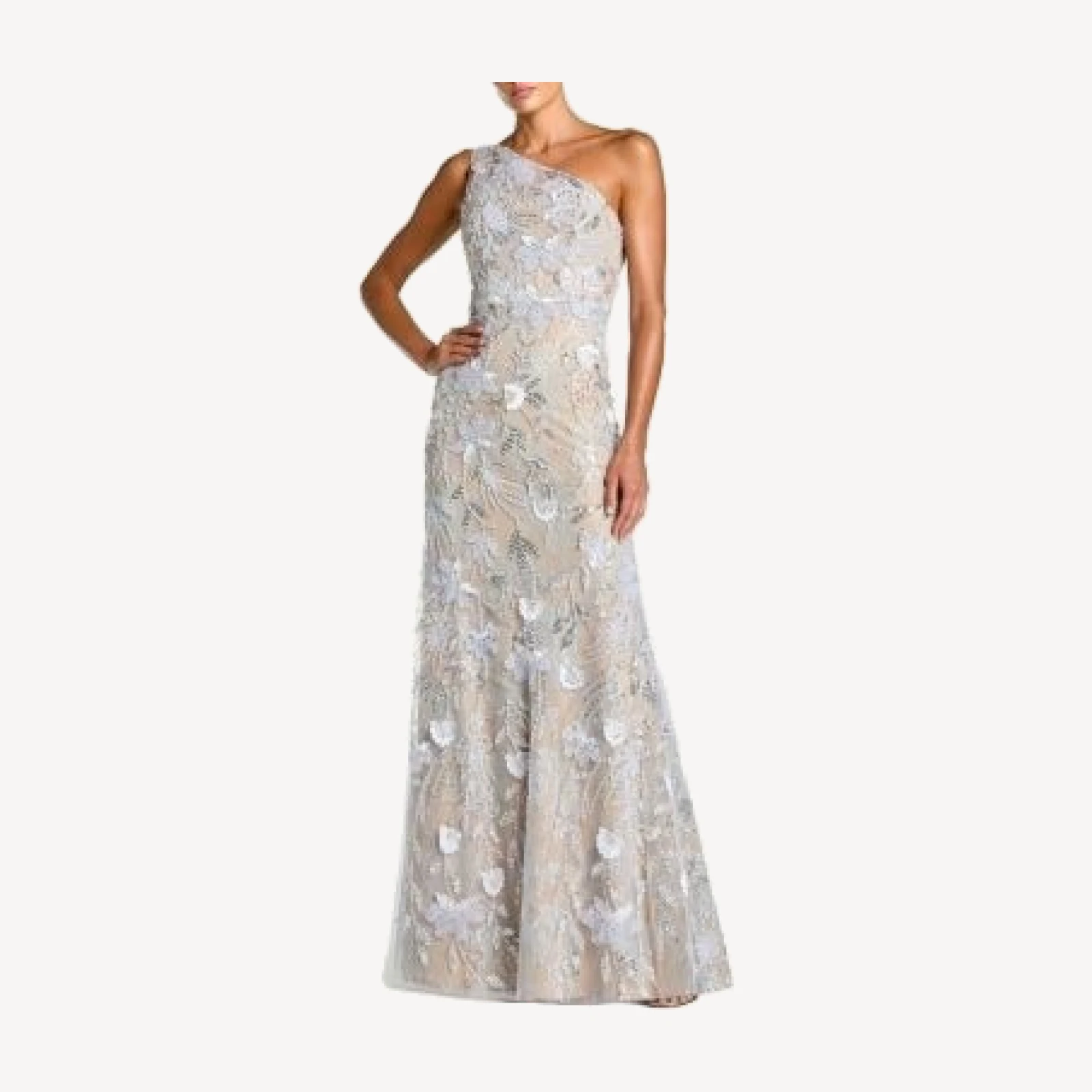 Mac Duggal One Shoulder Embellished Lace Trumpet Gown