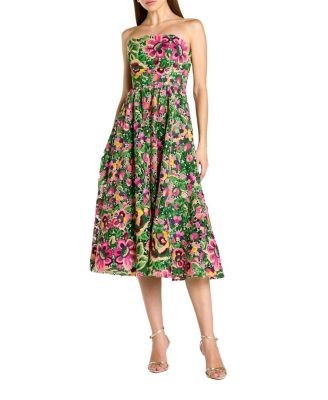 Mac Duggal Strapless Floral Embroidered Midi Dress