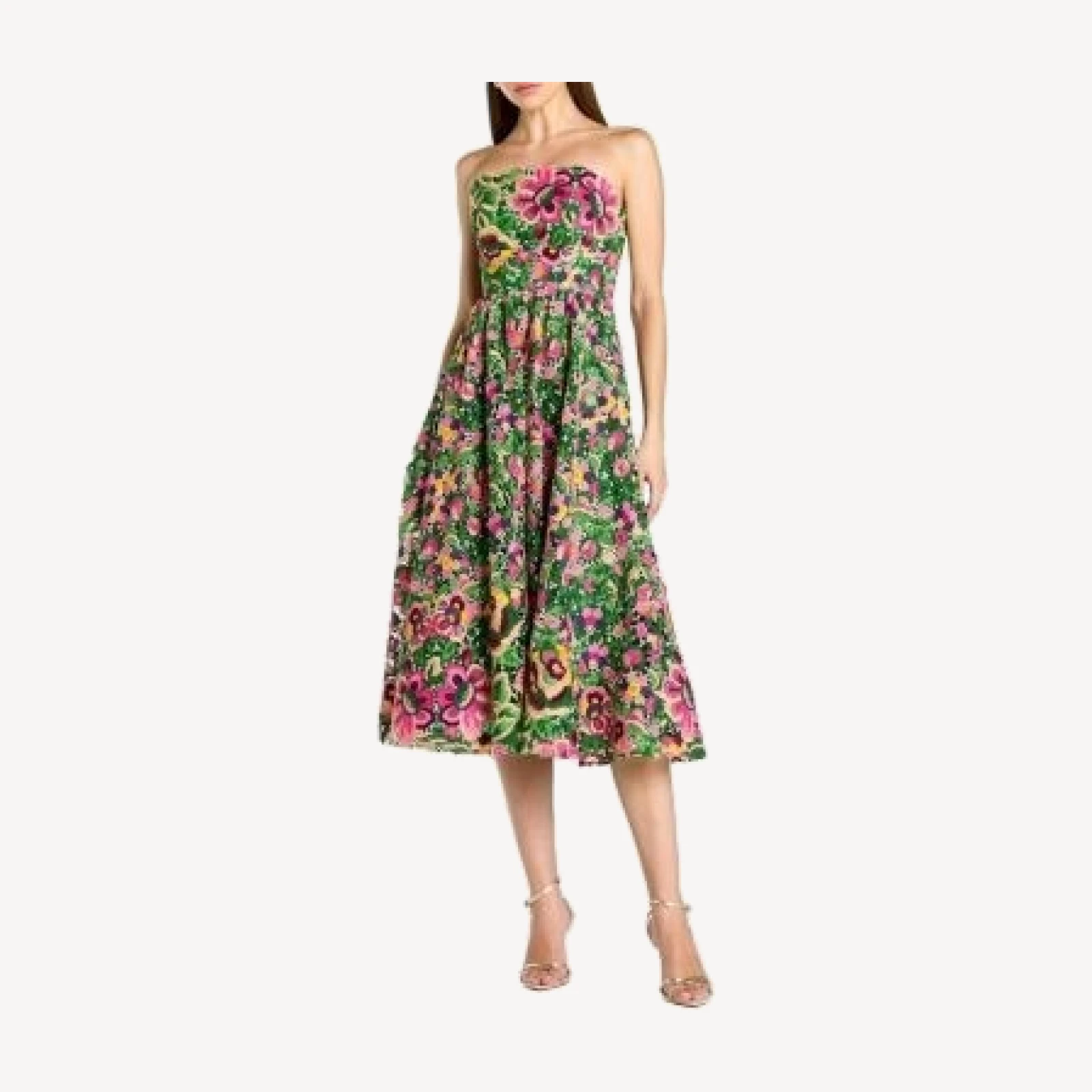 Mac Duggal Strapless Floral Embroidered Midi Dress