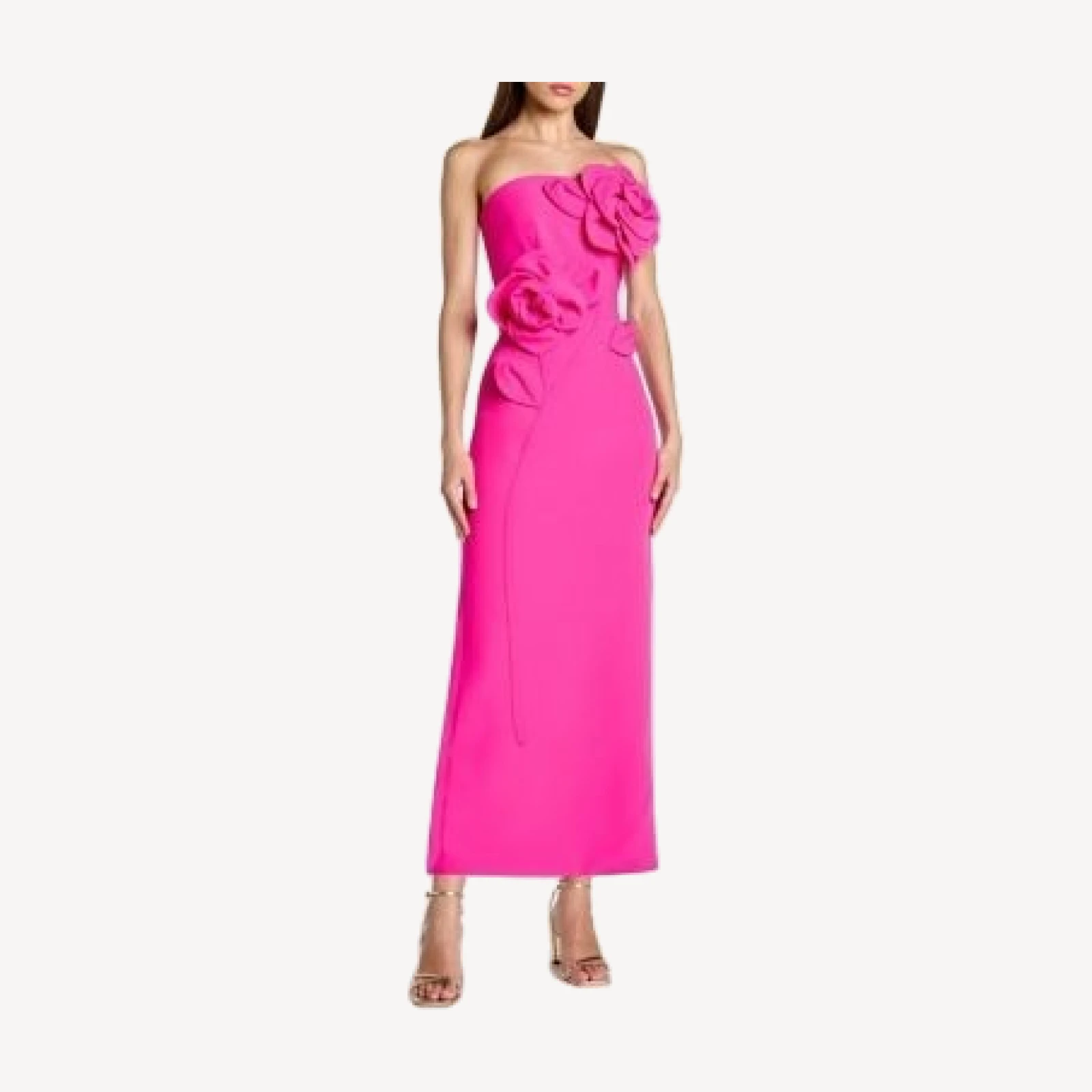 Mac Duggal Crepe Strapless Midi Dress with 3D Flower Detail
