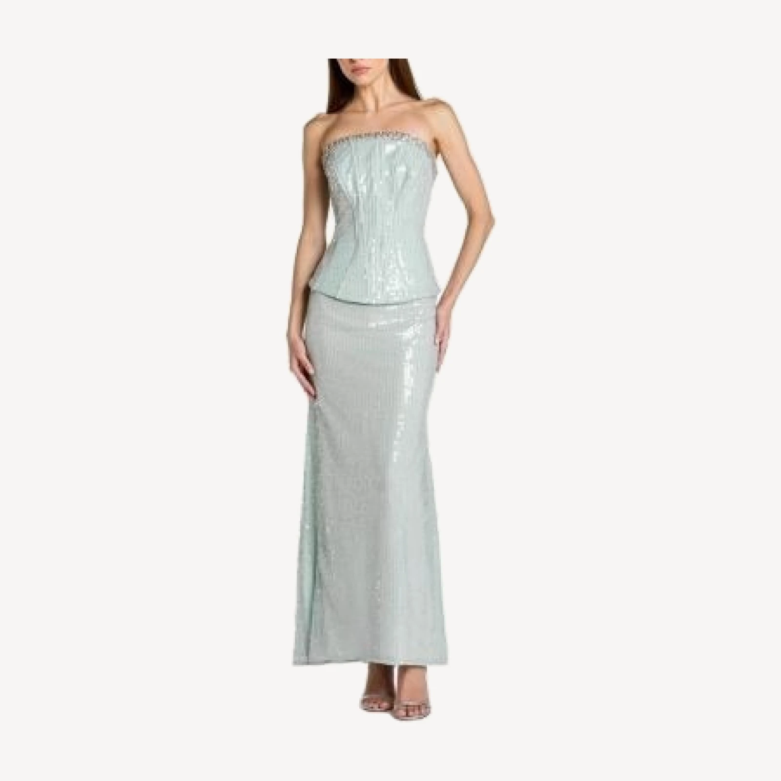 Mac Duggal Strapless Sequin Peplum Gown With Rhinestone Trim