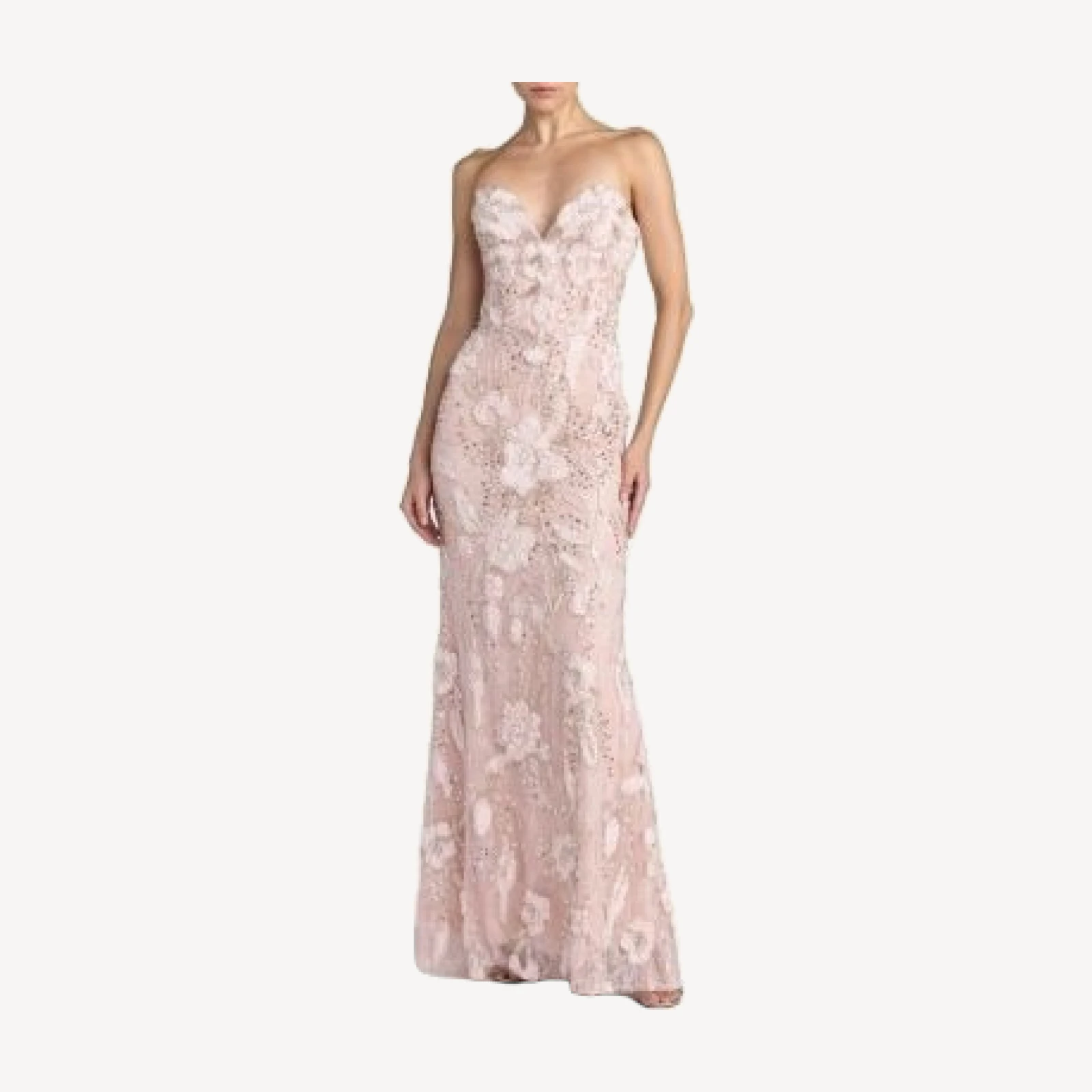 Mac Duggal Floral Beaded Mesh Strapless Column Gown