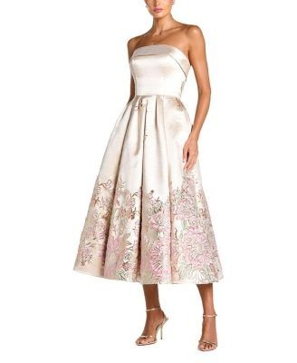 Mac Duggal Strapless Brocade A Line Midi Dress