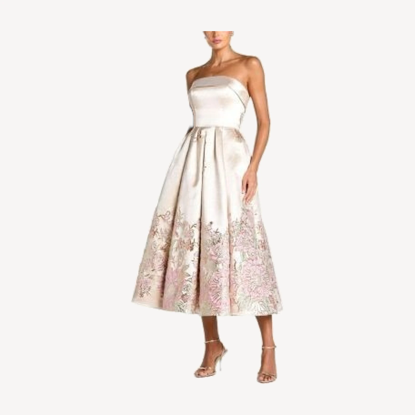Mac Duggal Strapless Brocade A Line Midi Dress