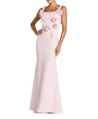 Mac Duggal Crepe Sleeveless Column Gown with Floral Detail