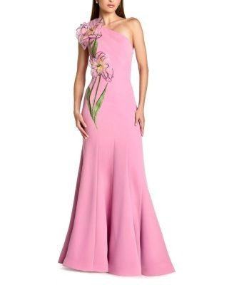 Mac Duggal One Shoulder Floral Detail Crepe A Line Gown