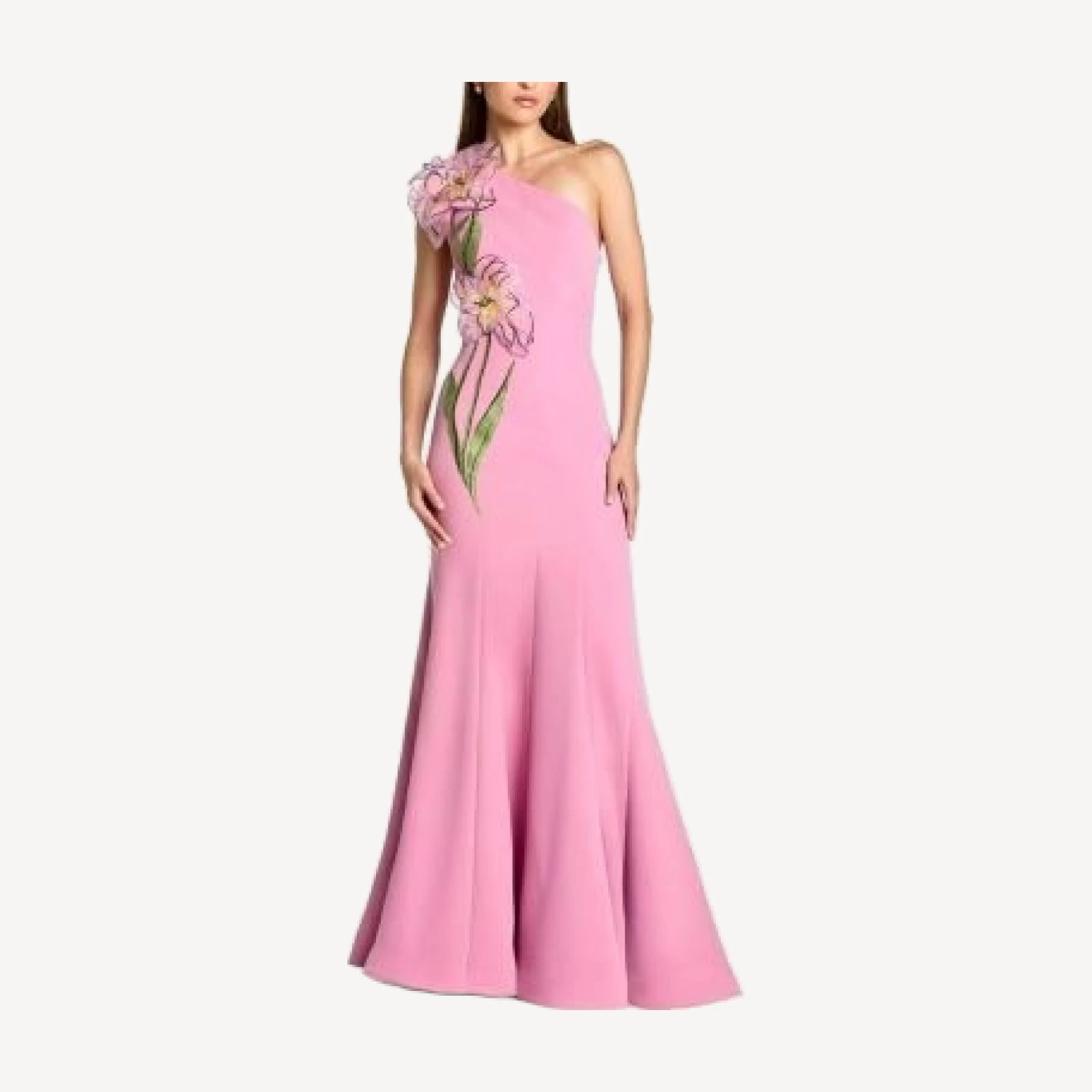 Mac Duggal One Shoulder Floral Detail Crepe A Line Gown
