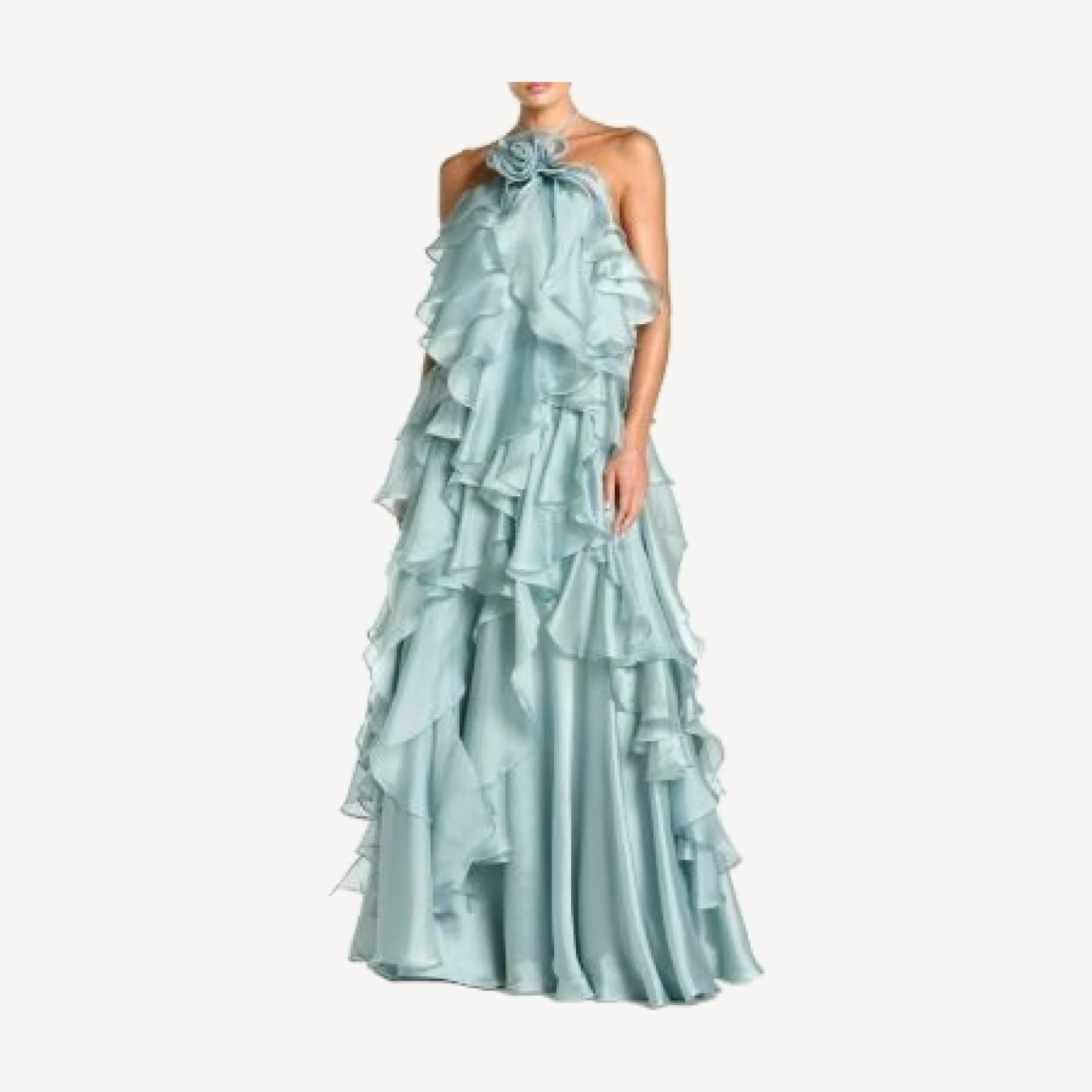 Mac Duggal Organza Halter Neck Open Back Ruffle Gown