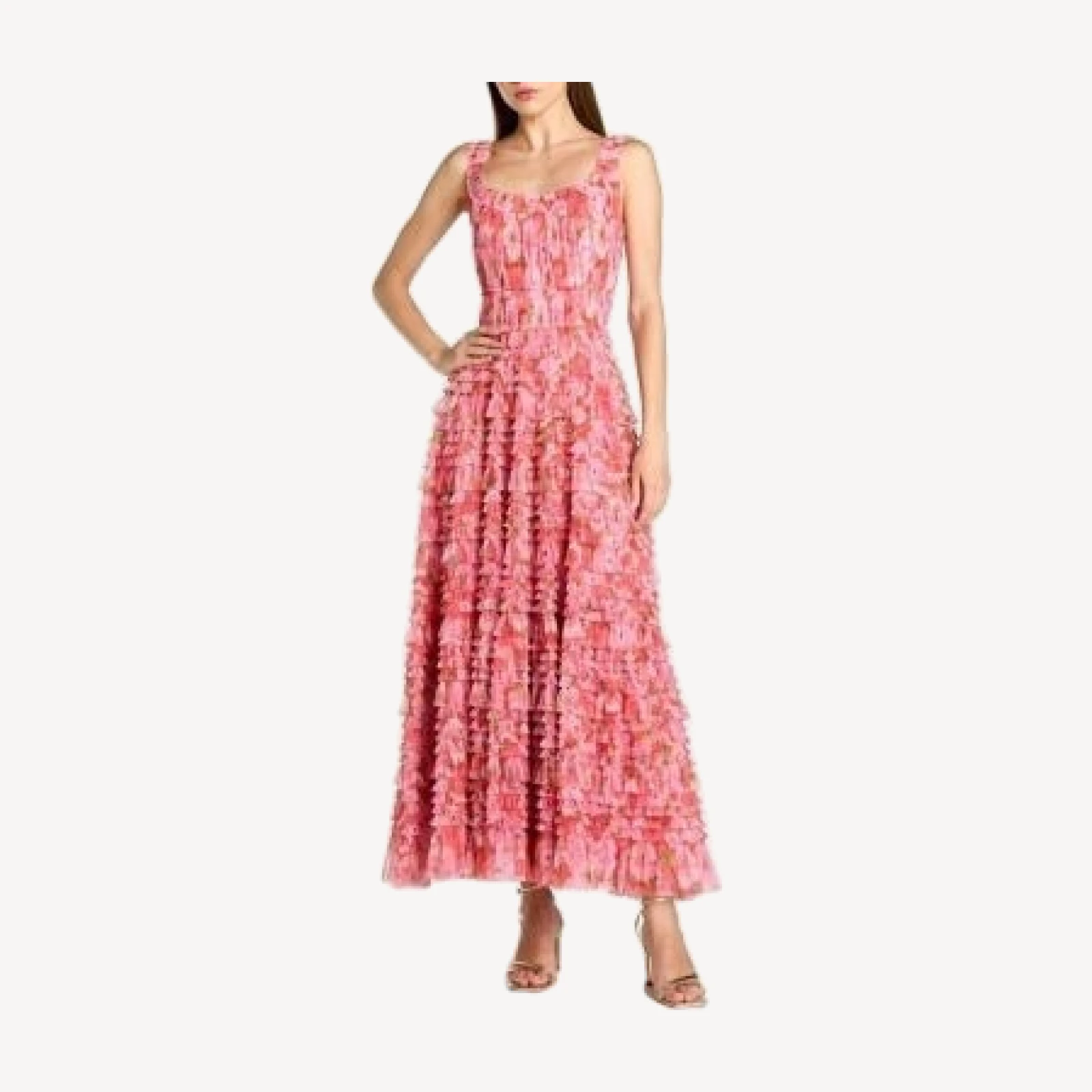 Mac Duggal Floral Printed Ruffle Maxi Dress