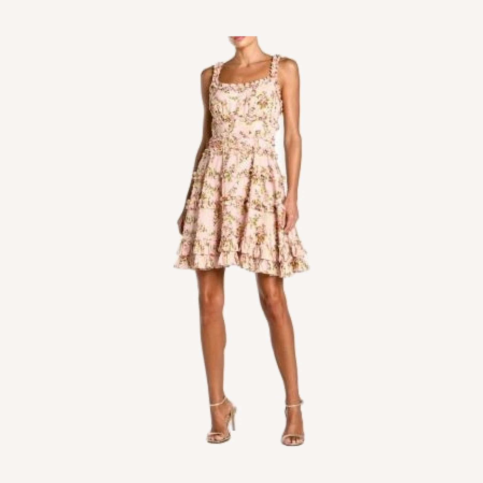 Mac Duggal Ruffle Floral Sweetheart Neck Mini Dress