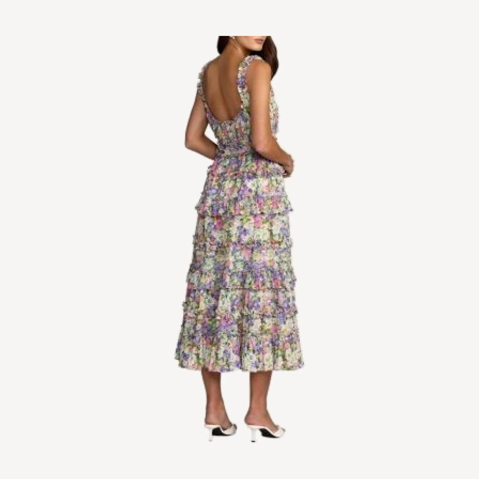 Mac Duggal Floral Ruffle A-Line Cotton Midi Dress