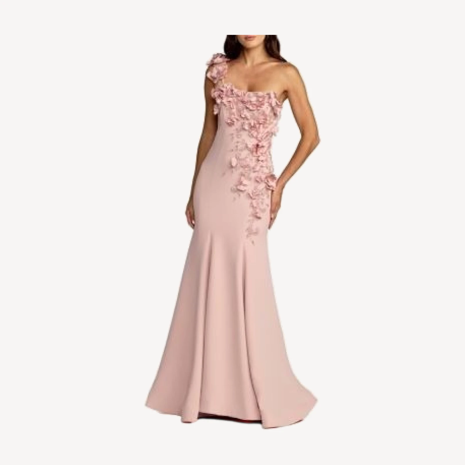 Mac Duggal Crepe One Shoulder Floral Embellished Mermaid Evening Gown