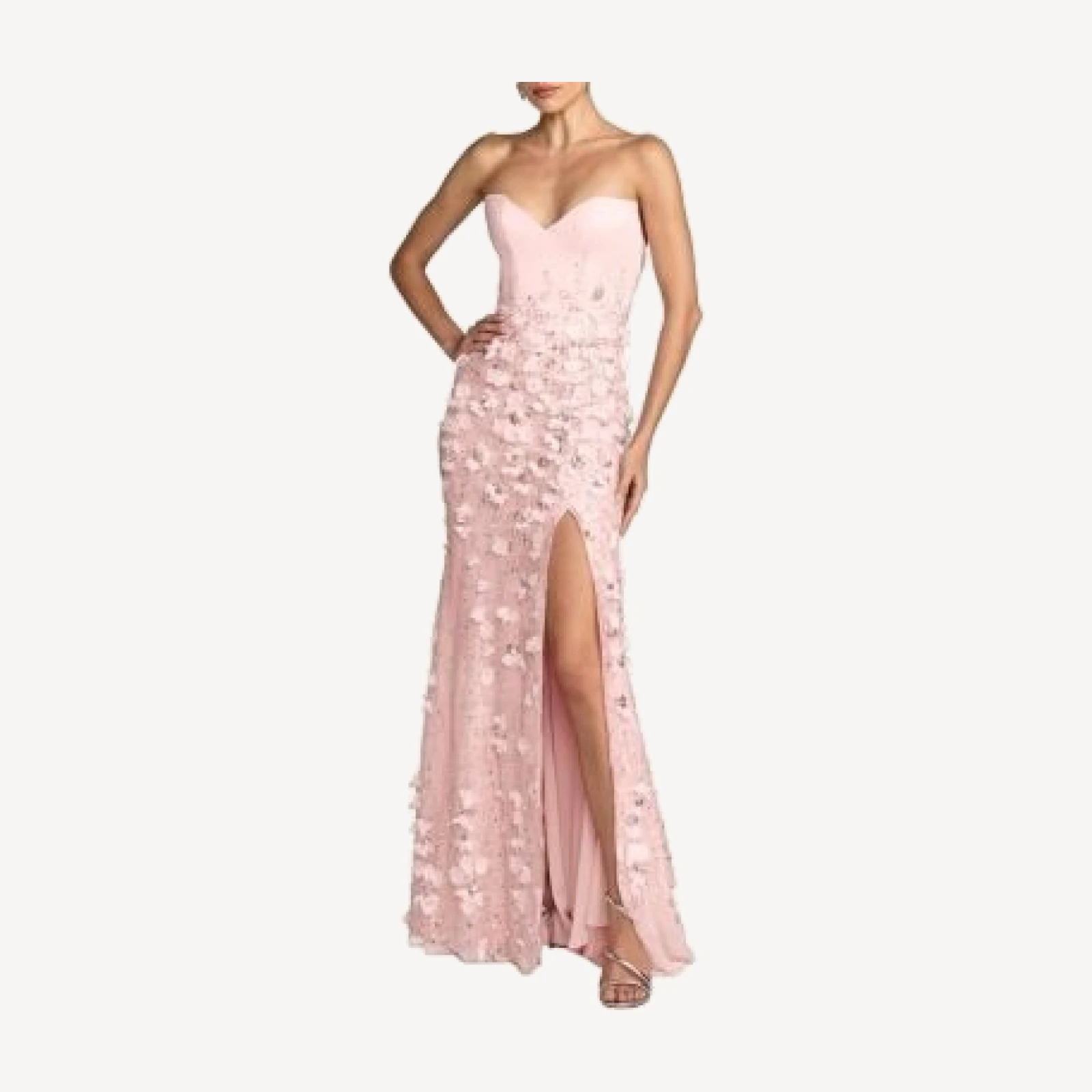 Mac Duggal Floral Satin Strapless Sweetheart Gown with Slit