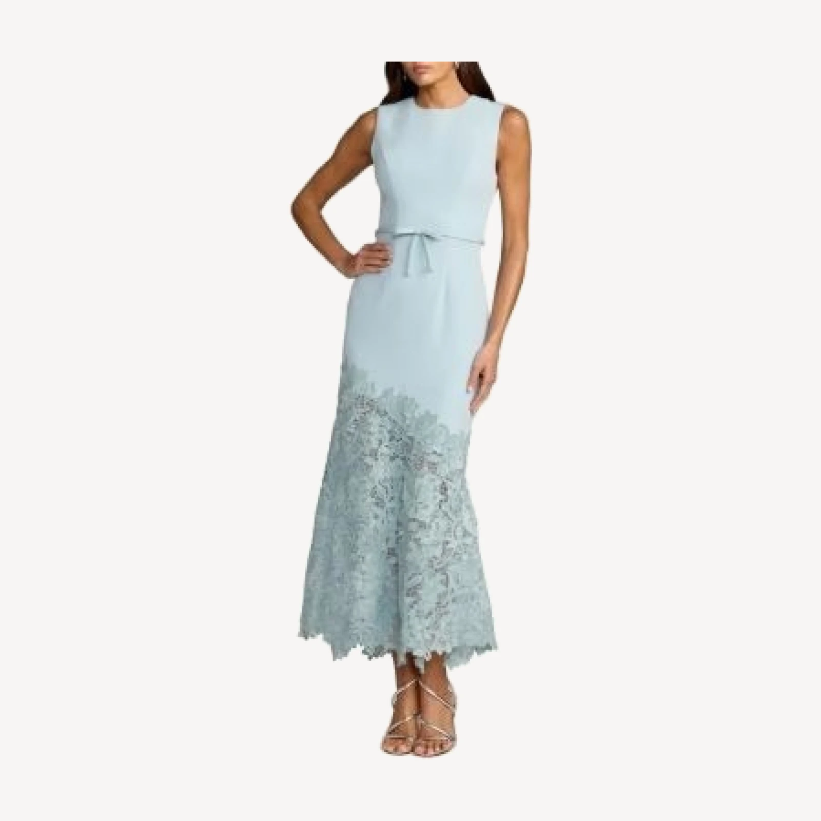 Mac Duggal Crepe Embroidered Hem Sleeveless Midi Dress