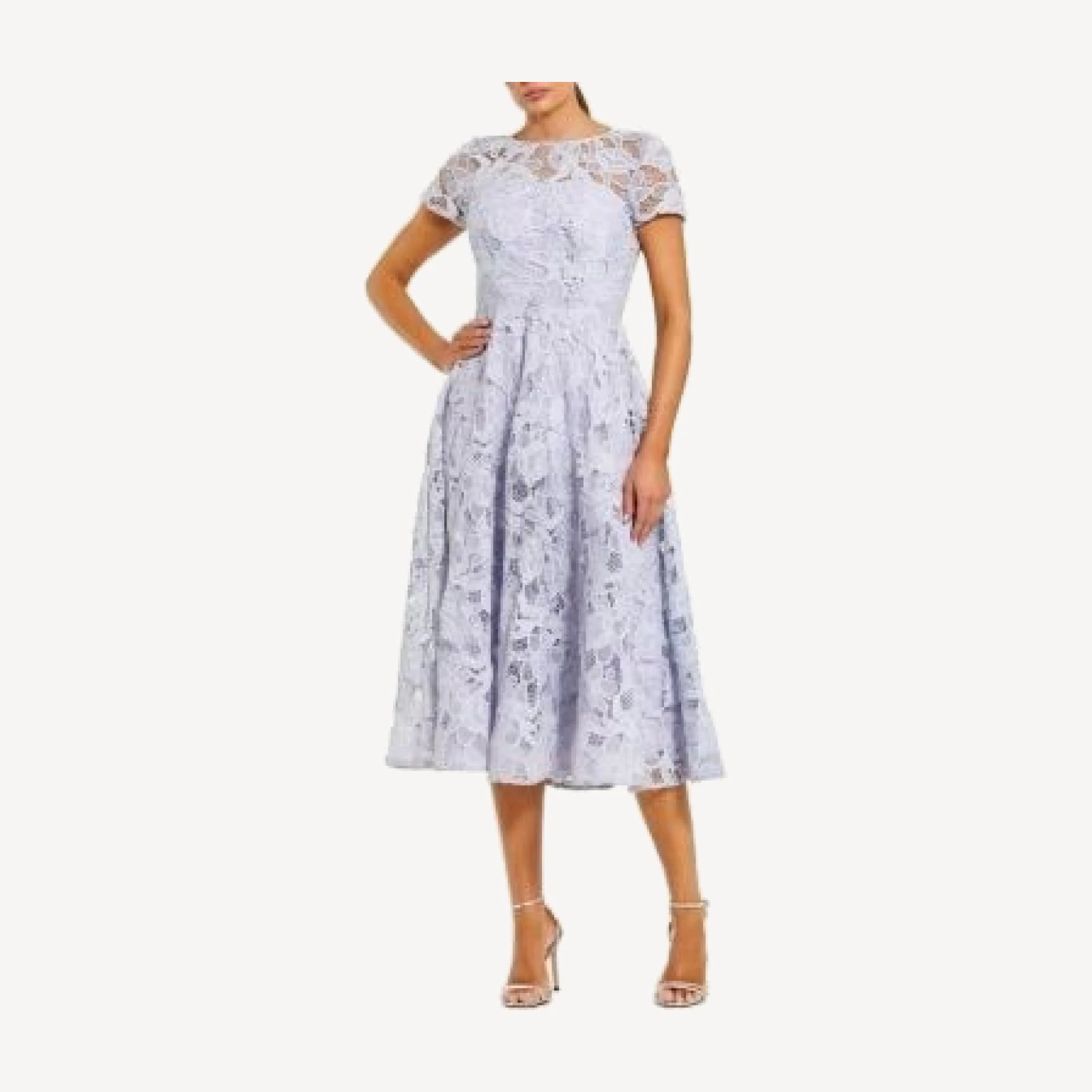 Mac Duggal Lace Short Sleeve A Line Midi Dress With Bow