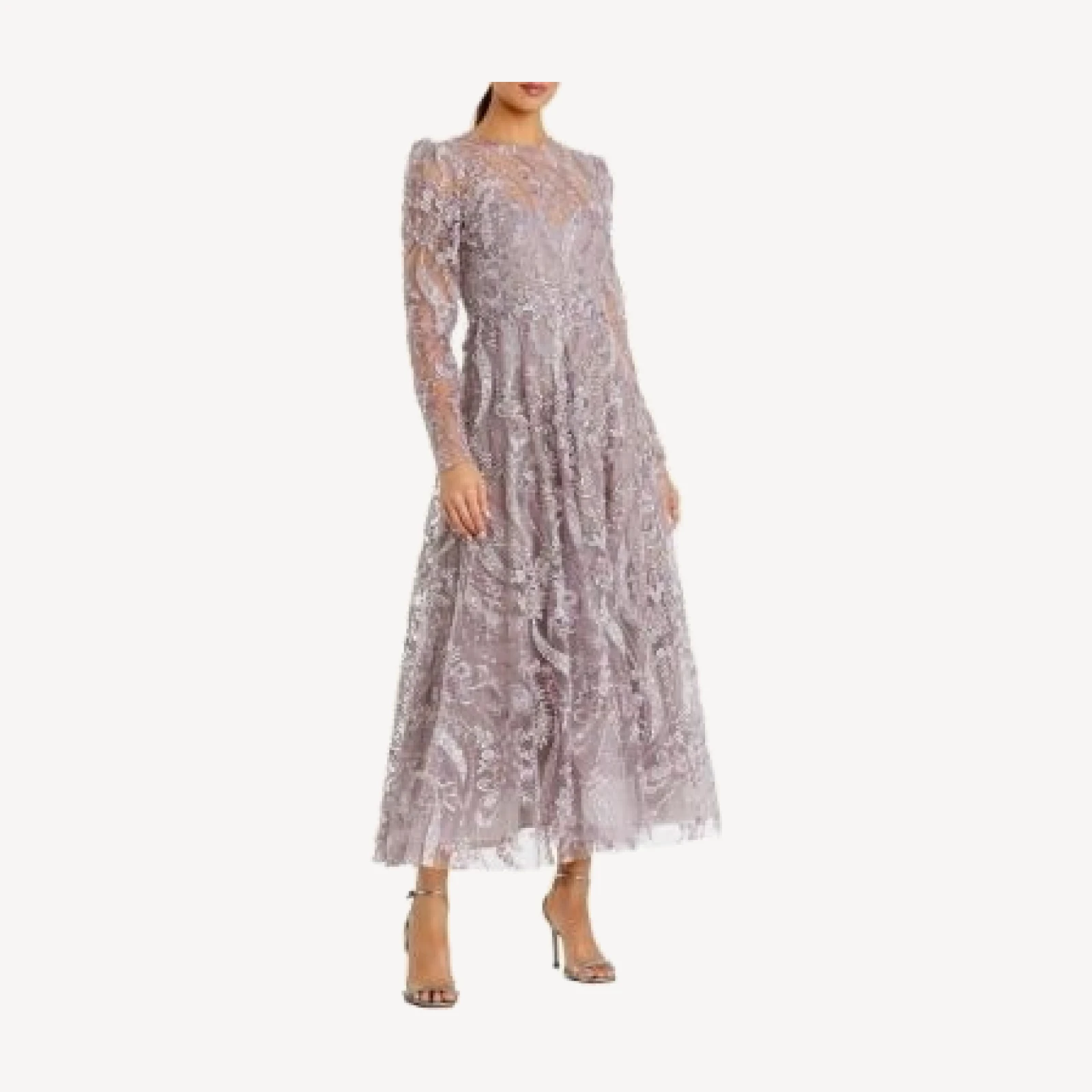 Mac Duggal Floral Embroidered High Neck Long Sleeve Dress