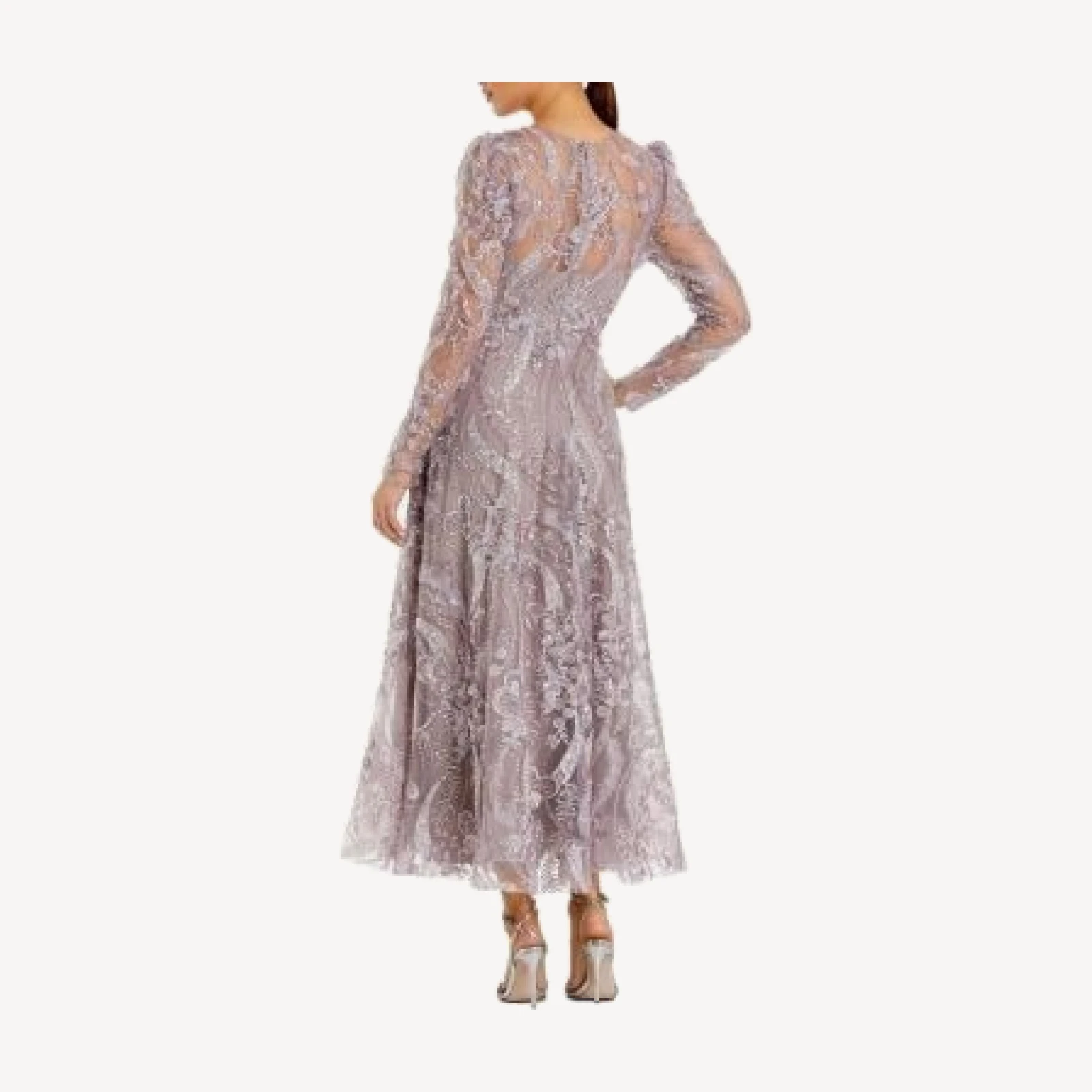 Mac Duggal Floral Embroidered High Neck Long Sleeve Dress