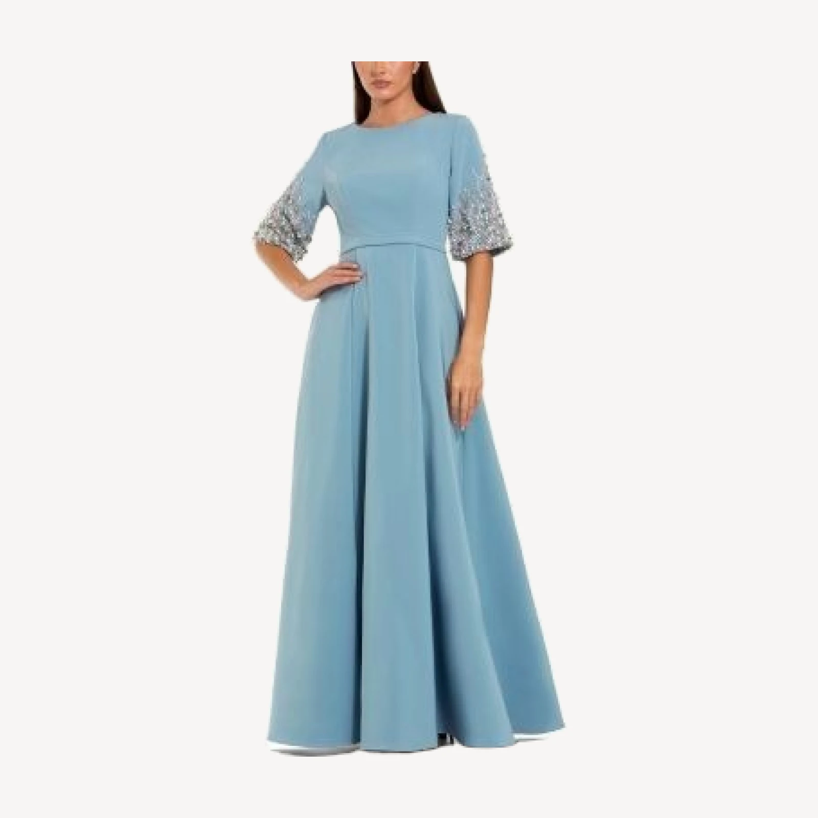 Mac Duggal 3/4 Sleeve Crepe Gown with Sleeve Embellishments