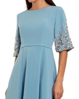 Mac Duggal 3/4 Sleeve Crepe Gown with Sleeve Embellishments