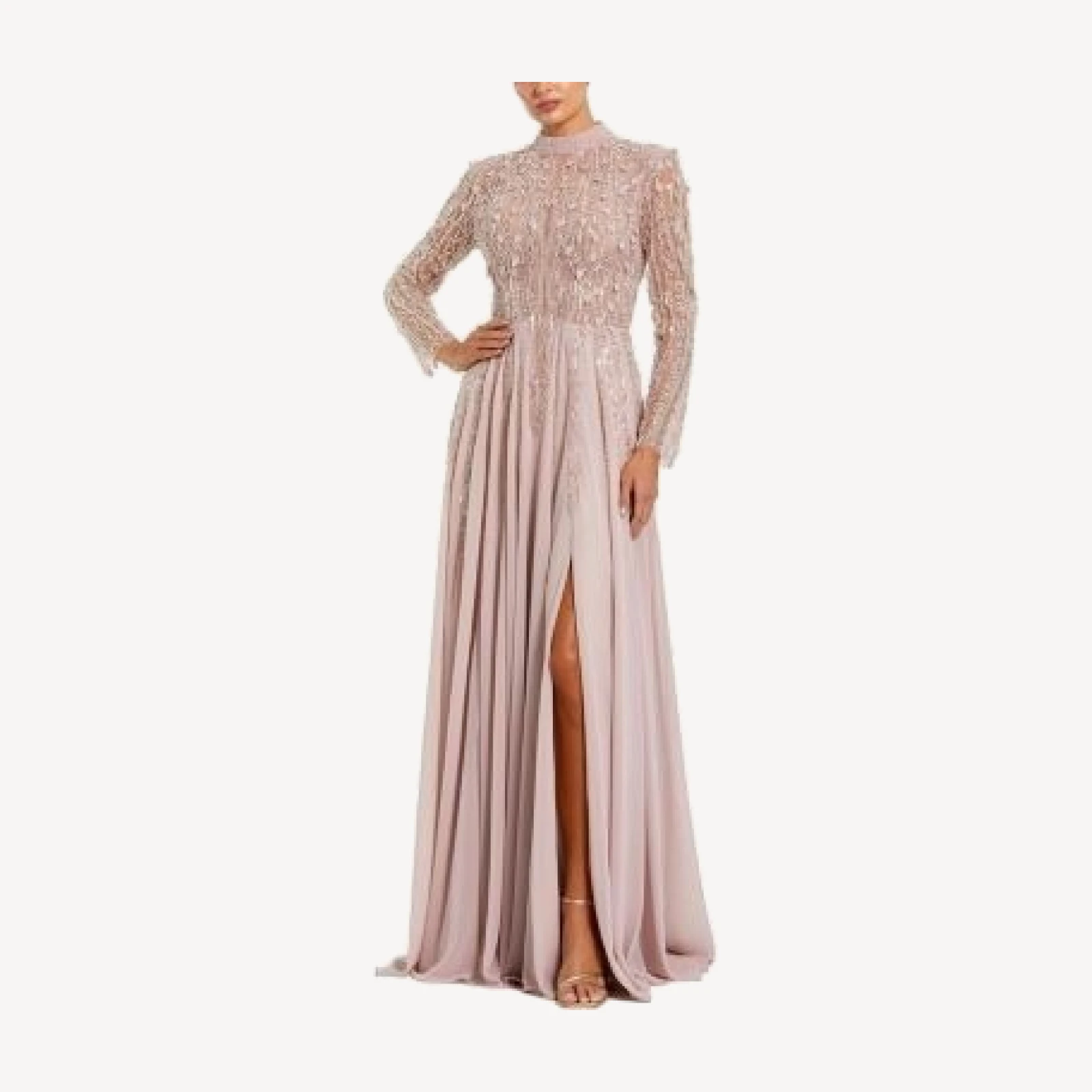 Mac Duggal Embellished Long Sleeve Chiffon Skirt Gown