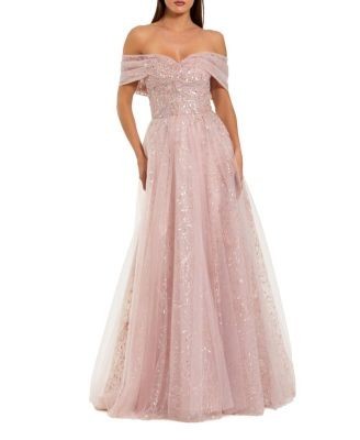Mac Duggal Embroidered Tulle Off The Shoulder Ballgown