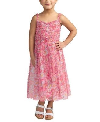 Mac Duggal Girls' Mesh V-Neck Floral Print Mini Dress - Little Kid, Big Kid
