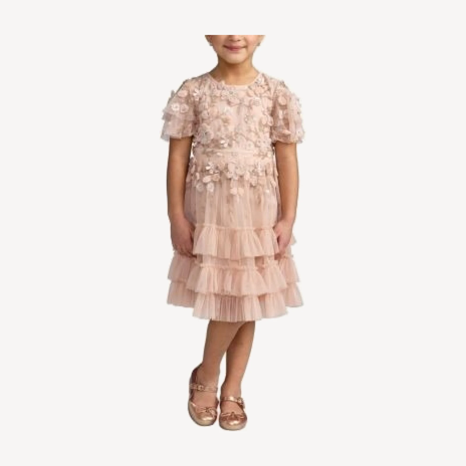 Mac Duggal Girls' Flutter Sleeve Tiered Ruffle Gown - Little Kid, Big Kid