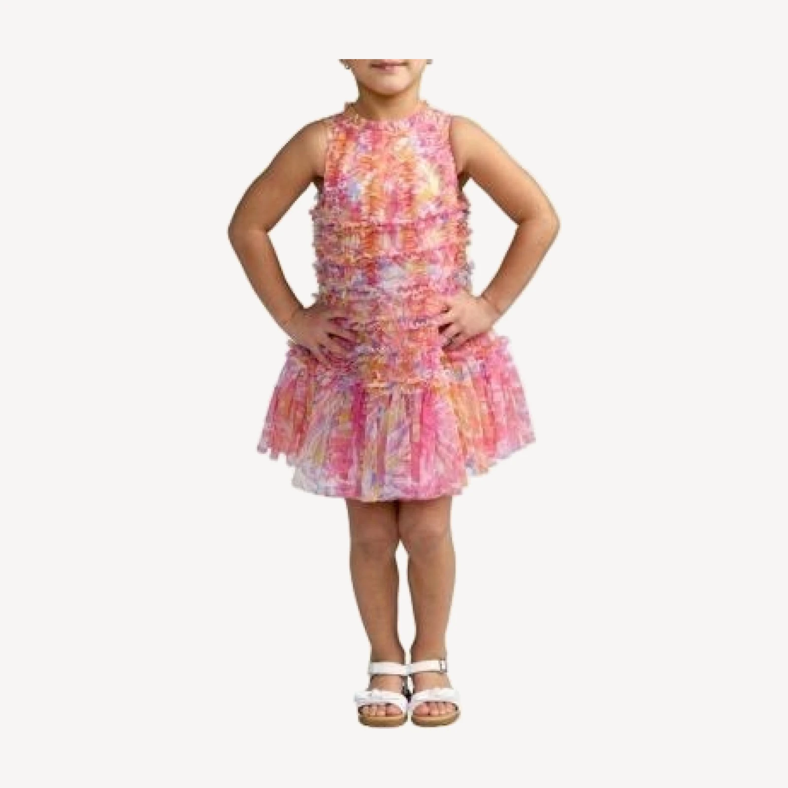 Mac Duggal Girls' Floral High Neck Sleeveless Ruffled Dress - Little Kid, Big Kid