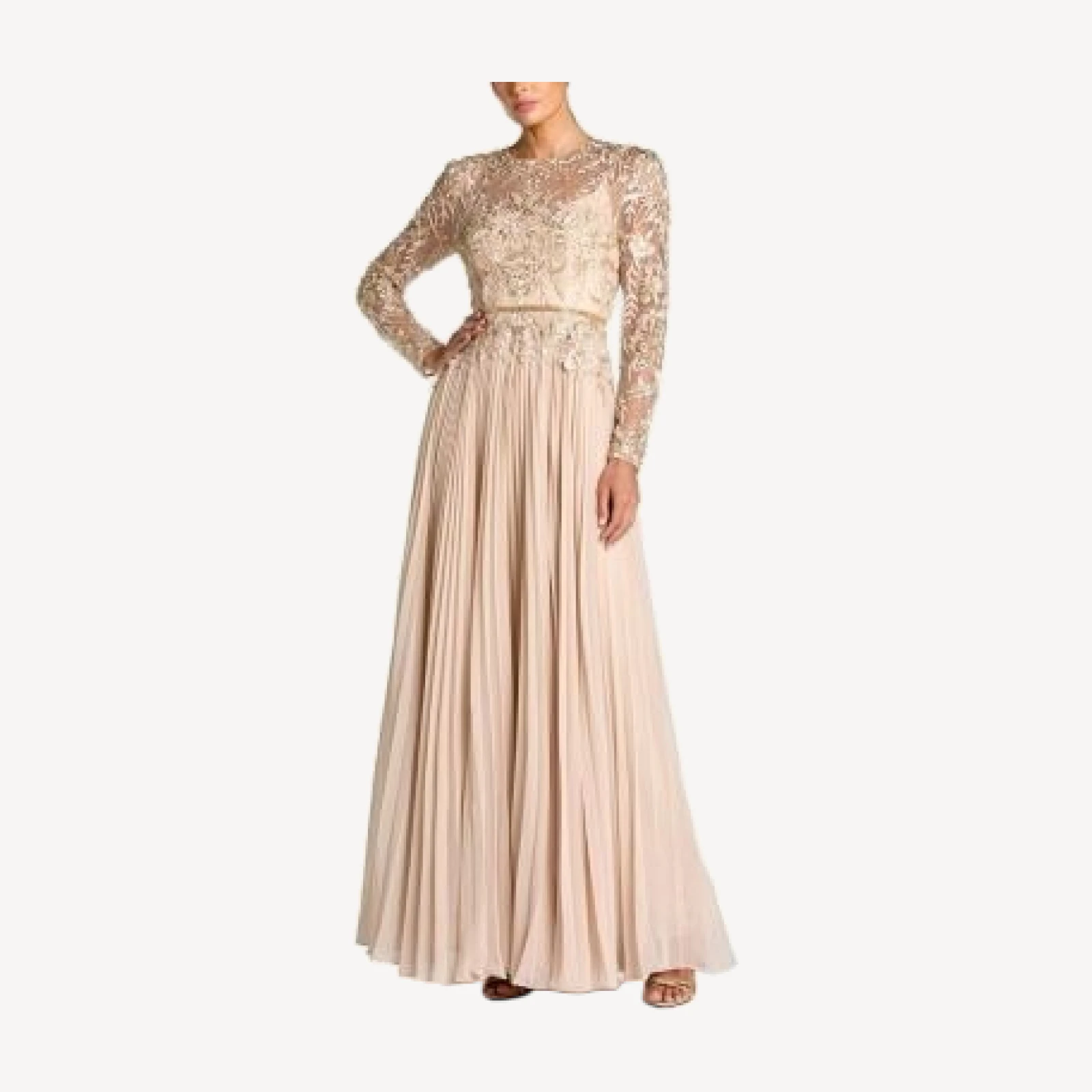 Mac Duggal Long Sleeve Chiffon Embellished Gown