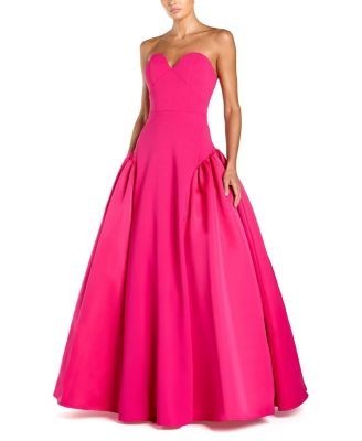 Mac Duggal Strapless Sweetheart Crepe Gown With Satin Skirt
