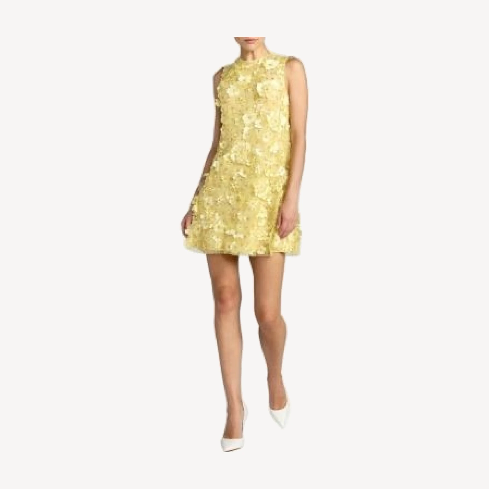 Mac Duggal Floral Beaded Mesh Sleeveless Trapeze Mini Dress