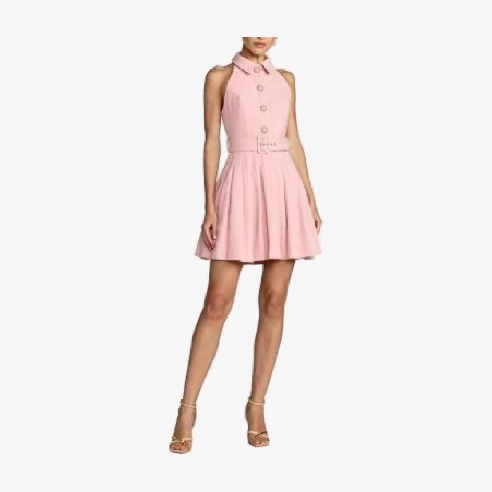 Mac Duggal Pleated A Line Mini Dress with Pearl Button Detail