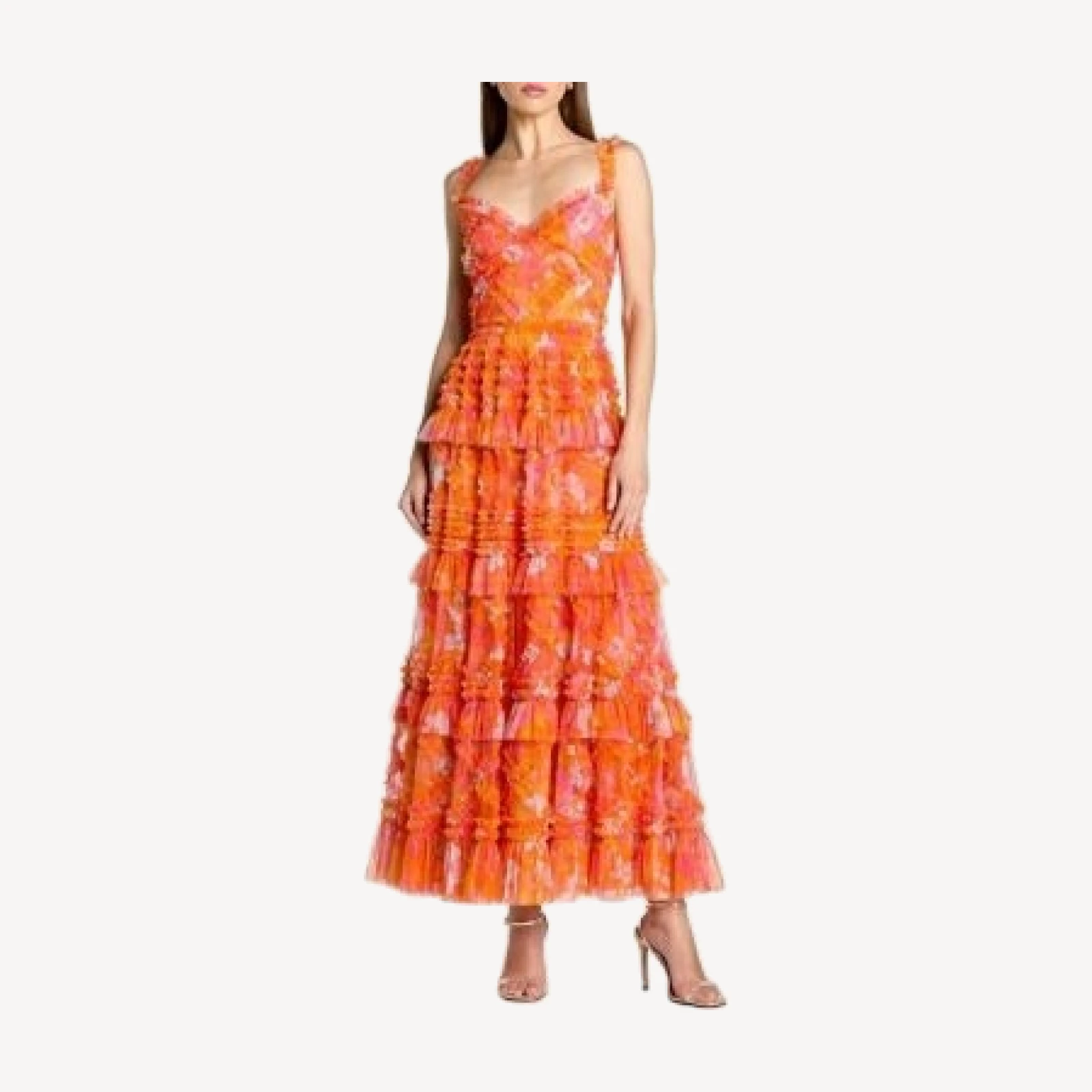 Mac Duggal Sleeveless Floral Ruffle A-Line Maxi Dress