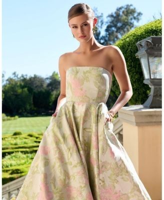 Mac Duggal Floral Strapless A-Line Midi Dress