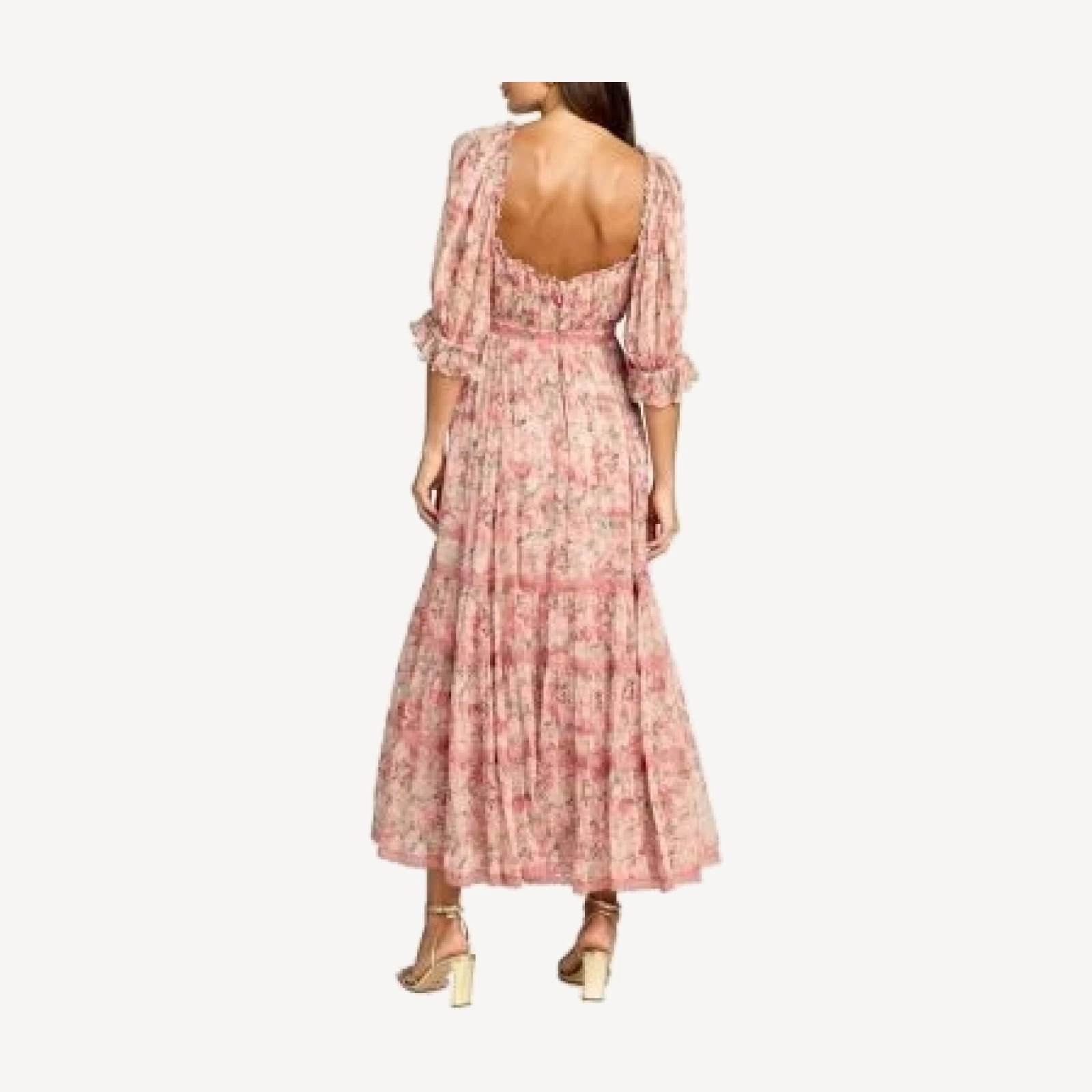 Mac Duggal Floral Printed Scoop Neck Midi Dress with 3/4 Sleeves
