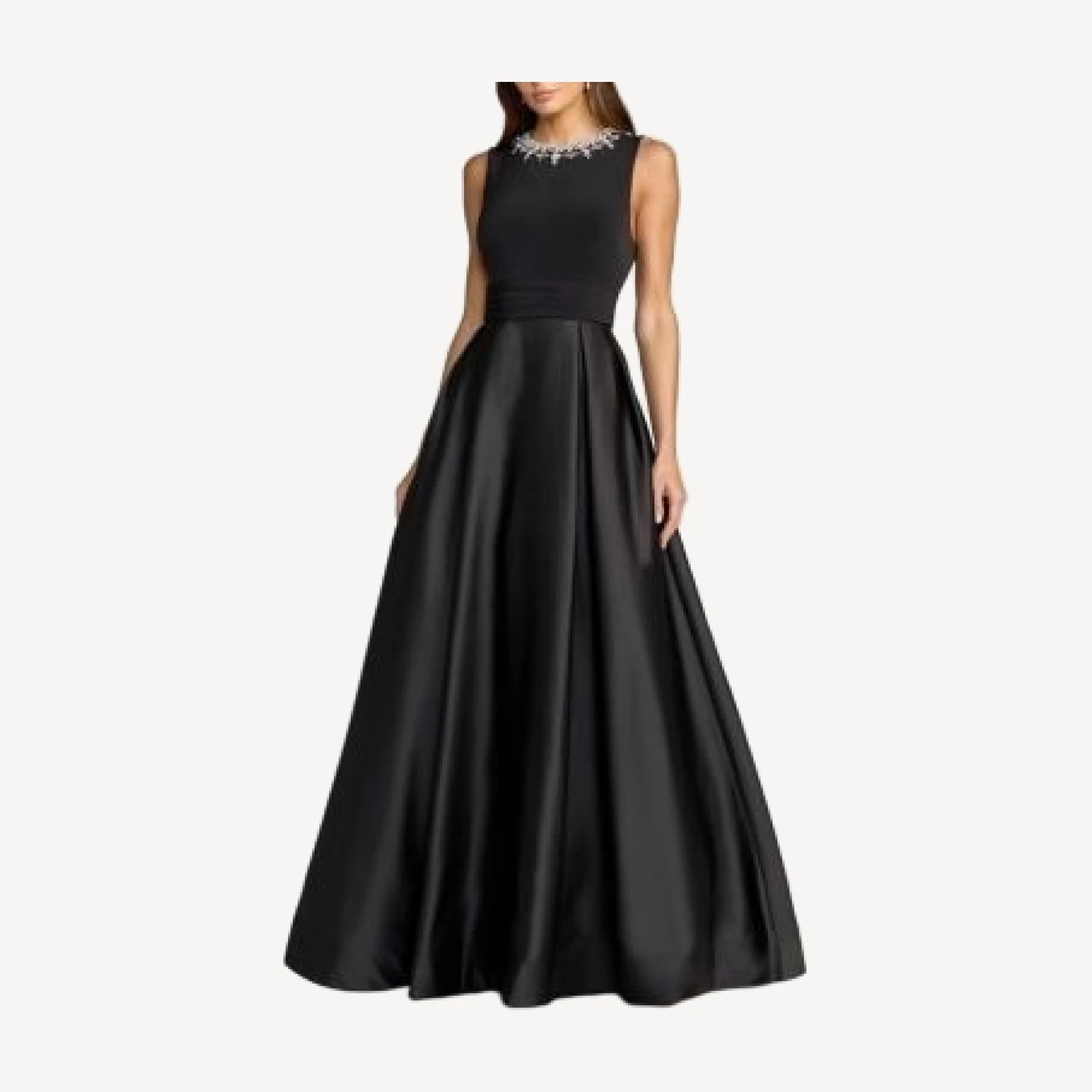 Mac Duggal Pearl-Embellished High-Neck Sleeveless A-Line Evening Gown