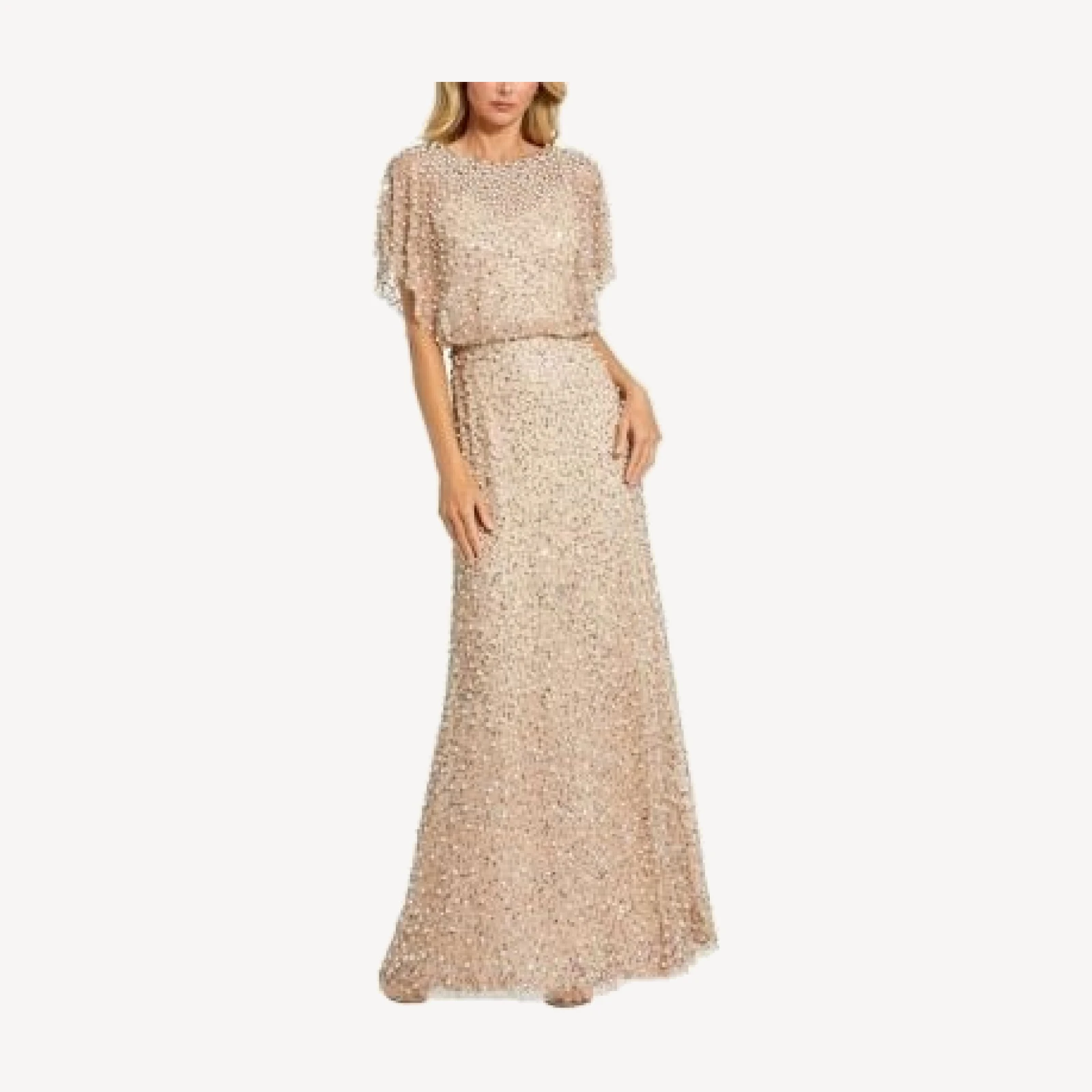 Mac Duggal Petite High Neck Short Sleeve Embellished Gown