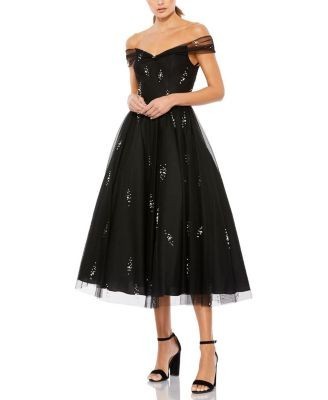 Mac Duggal Petite Ieena Off the Shoulder Embellished Tulle Cocktail Dress