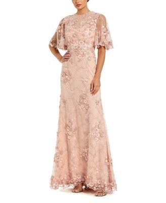 Mac Duggal Petite Flutter Sleeve Floral Embroidered Net Gown