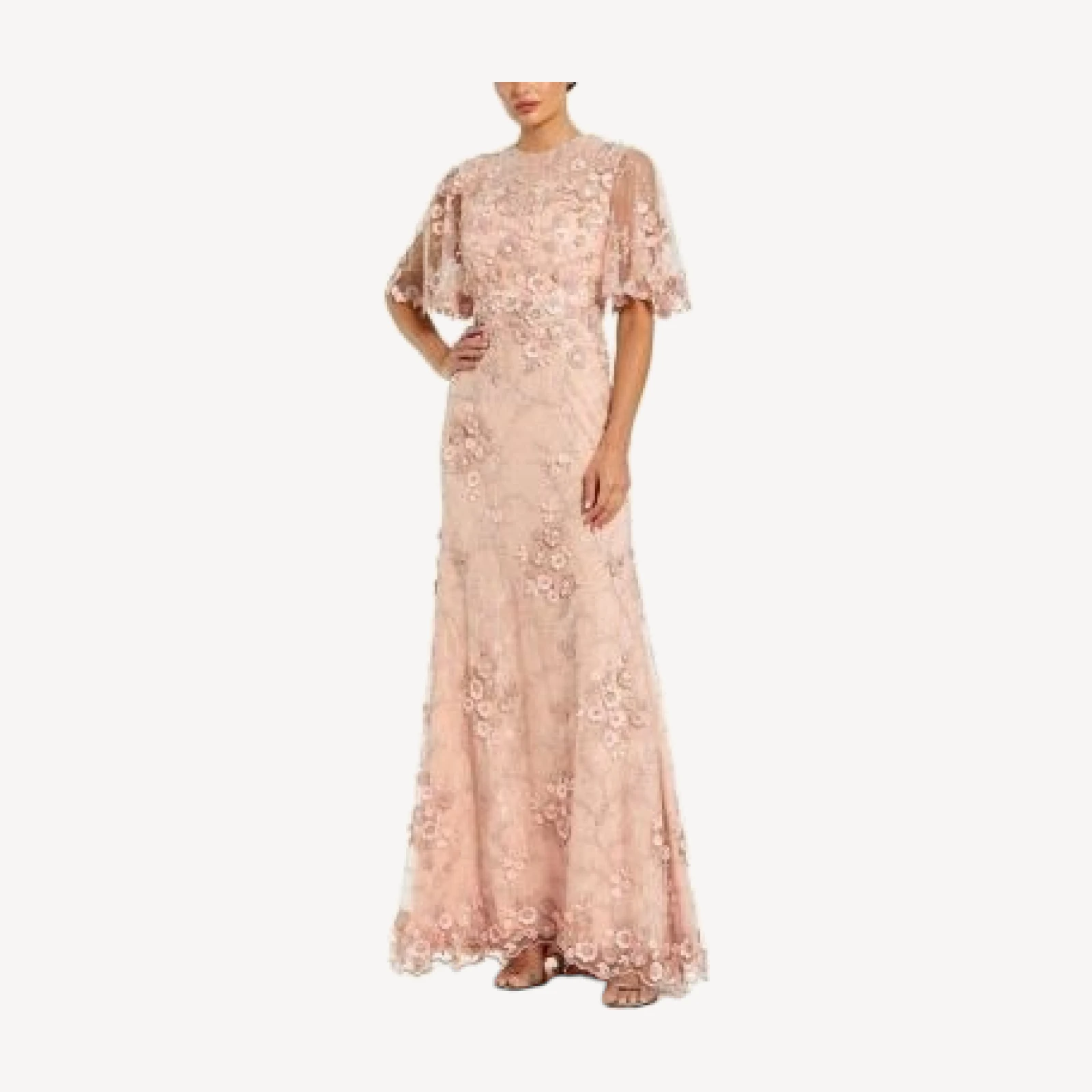 Mac Duggal Petite Flutter Sleeve Floral Embroidered Net Gown