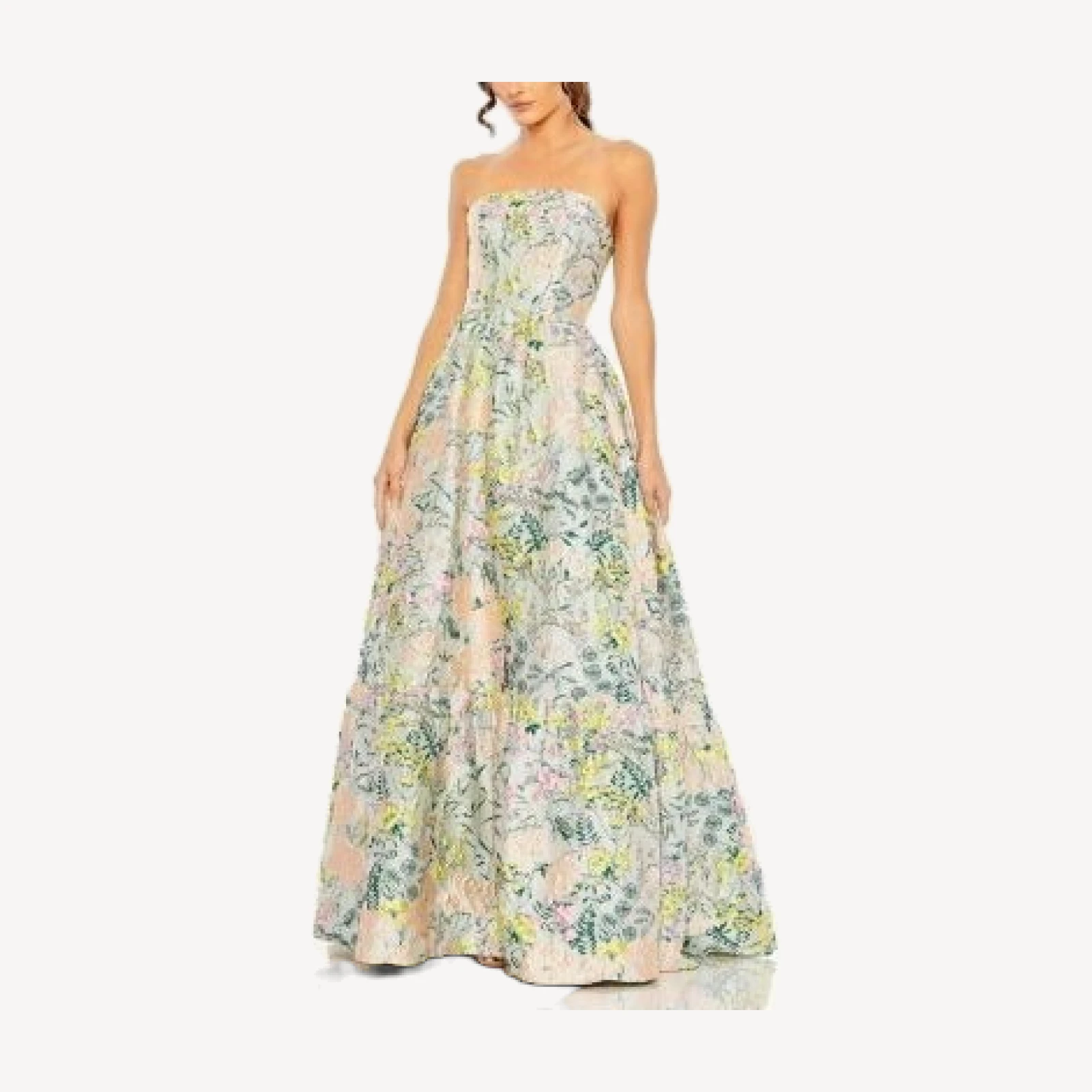 Mac Duggal Petite Floral Brocade Strapless A Line Gown