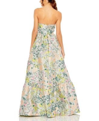 Mac Duggal Petite Floral Brocade Strapless A Line Gown