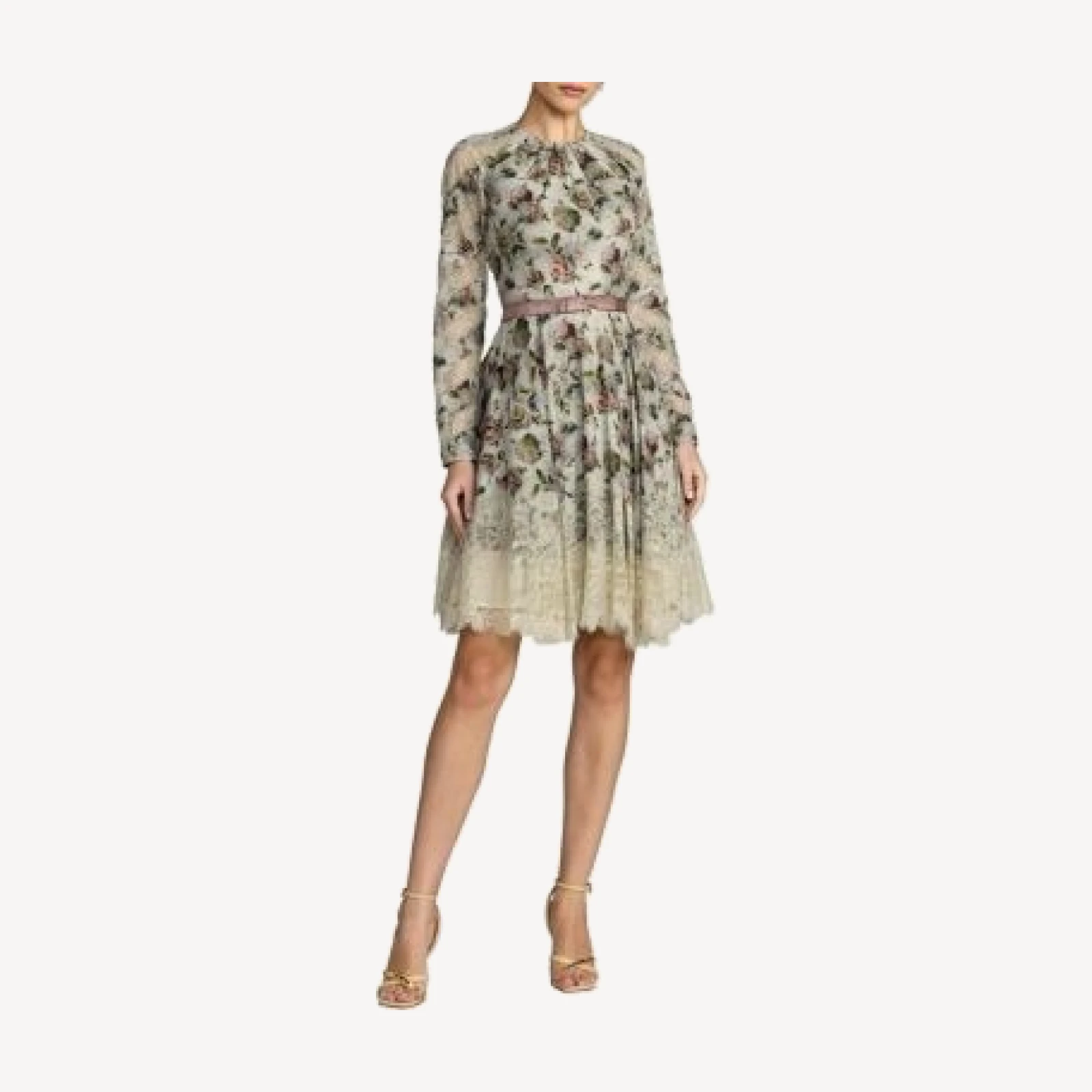 Mac Duggal Floral Long Sleeve Cotton Mini Dress