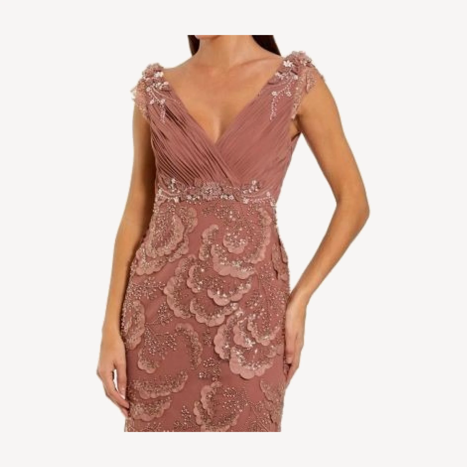 Mac Duggal Petite Floral Beaded Chiffon V-Neck Evening Gown