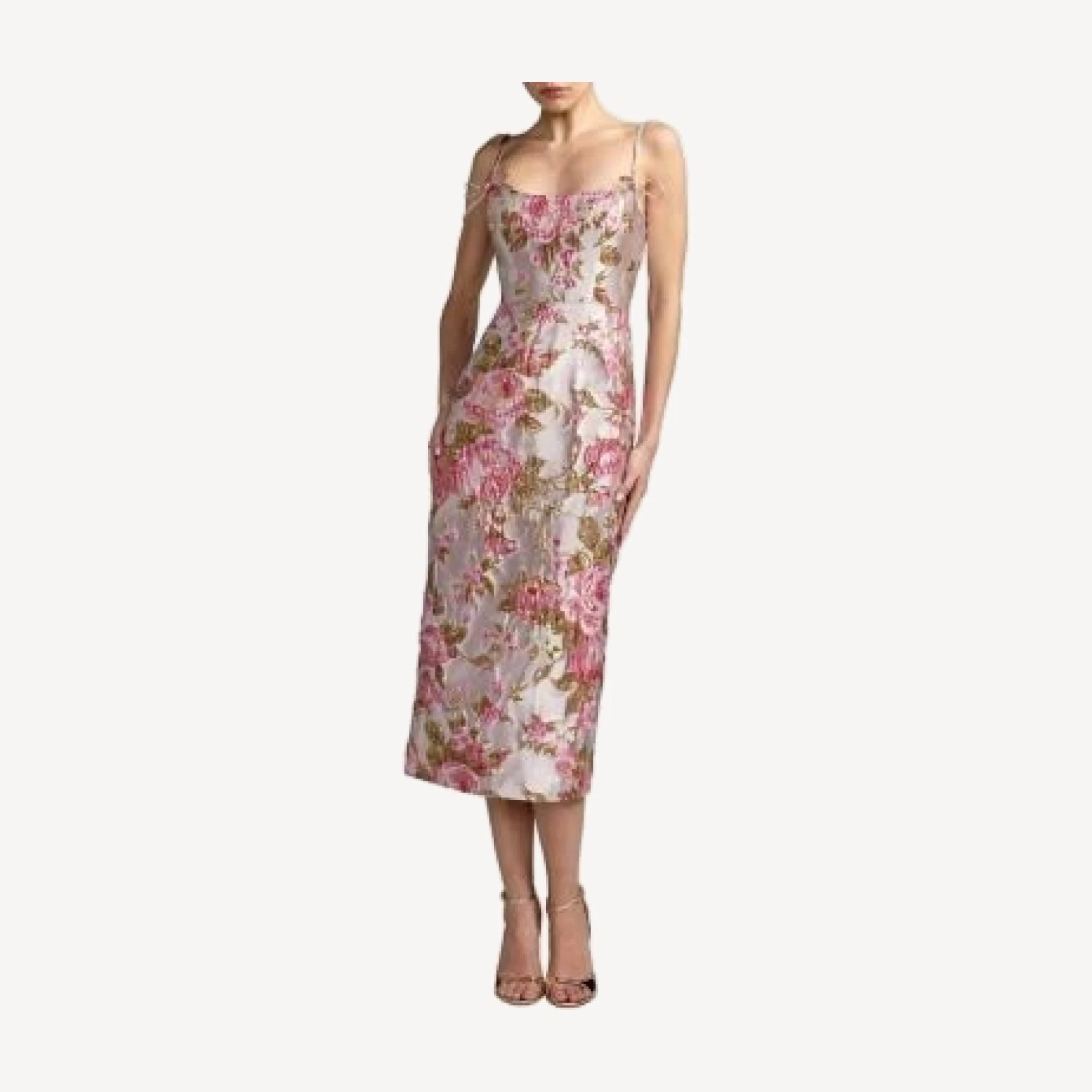 Mac Duggal Petite Floral Brocade Midi Dress with Bow Tie Straps