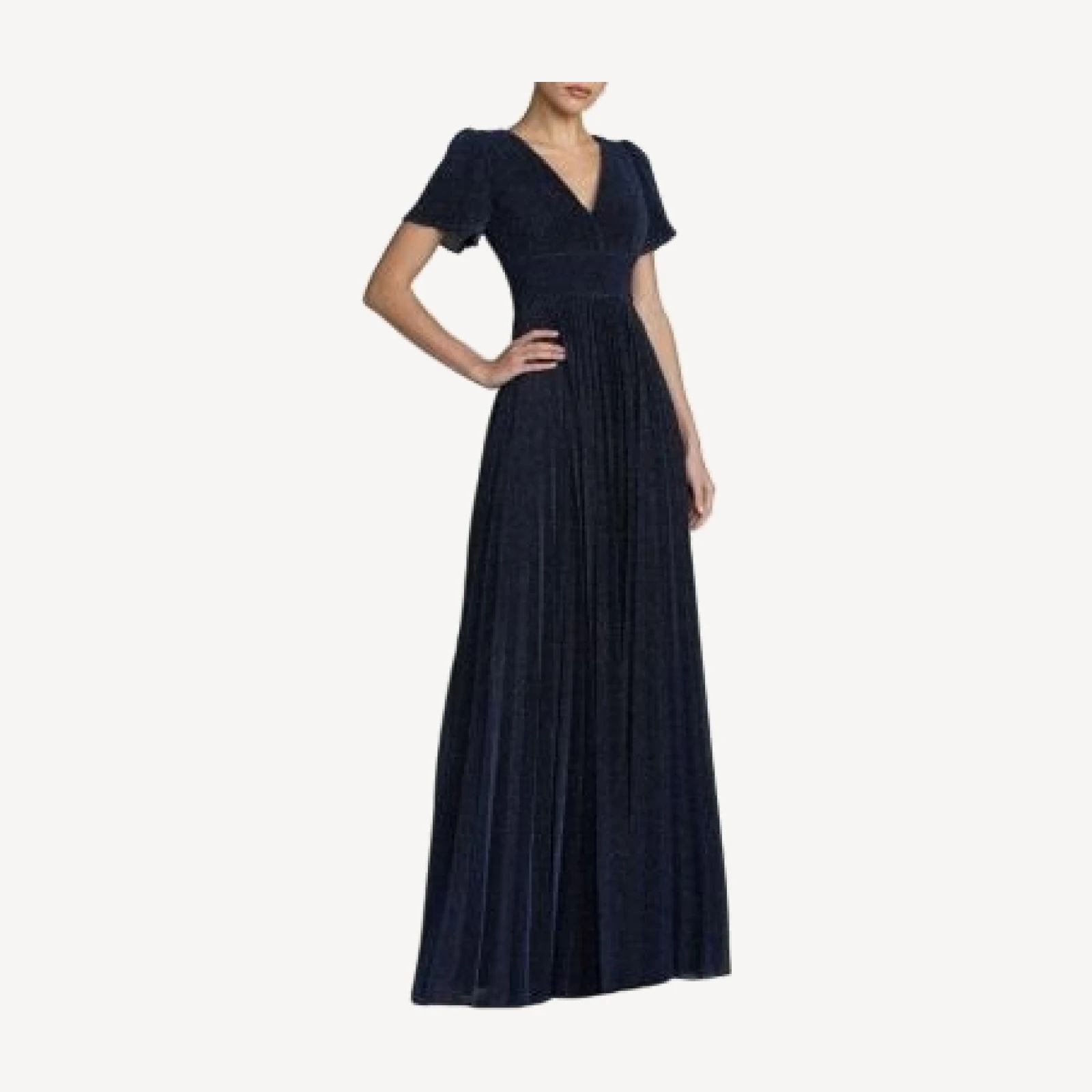 Mac Duggal Petite Pleated Metallic Flutter Sleeve A Line Gown