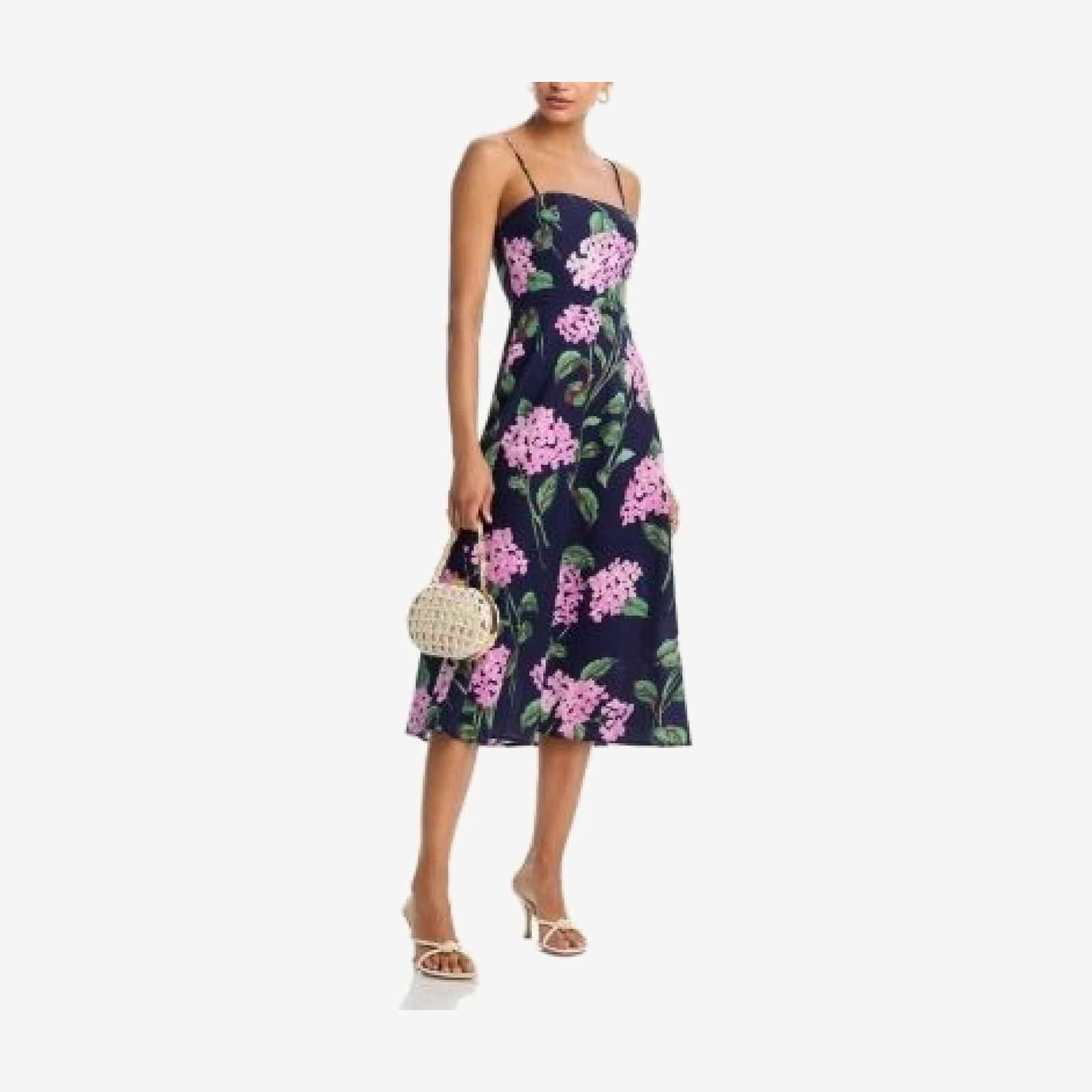 Aqua Linen Floral Square Neck Midi Dress - Exclusive