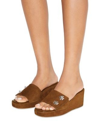 Tory Burch Women's T Lock Suede Wedge Sandals