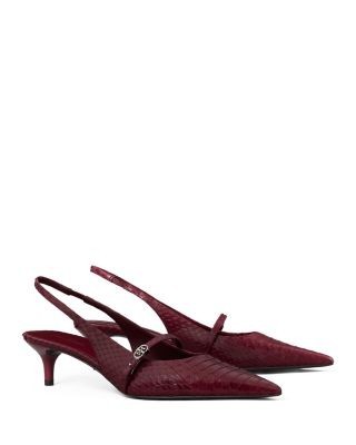Tory Burch Women's Double T Buckle Snake Embossed Leather Slingback Pumps